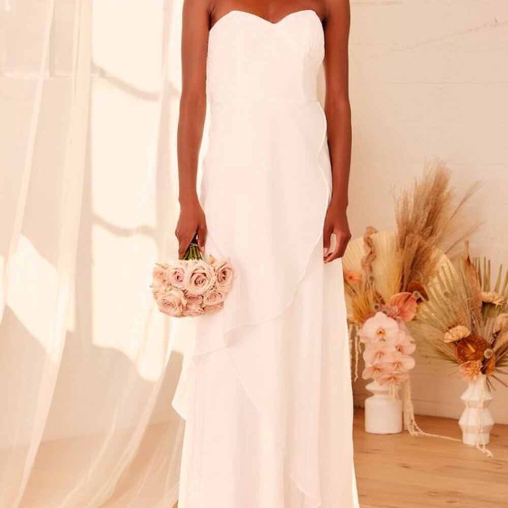 Lulus All About Forever White Pleated Strapless Maxi Dress - Size XS